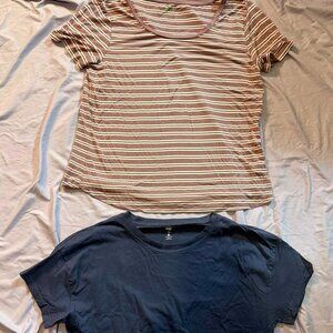 TWO dip Brand Short Sleeve tees, BIG SIZE SMALL (1 purple striped & 1 Blue)